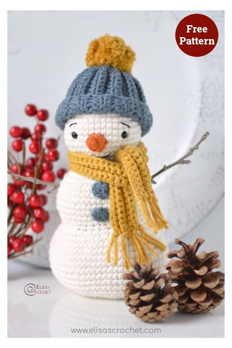 Crocheted Snowman, Owl Basket, Xmas Crochet, Crochet Holiday, Christmas Crochet Patterns Free, Crochet Snowman, Crochet Xmas, Crochet Christmas Decorations, Crochet Animals Free Patterns