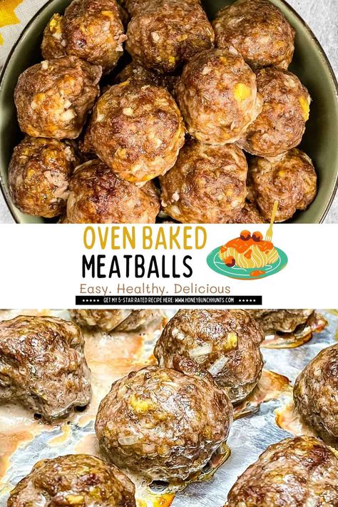 Oven Baked Meatballs are a simple recipe made with lean ground beef. Baked in the oven , these homemade meatballs are packed with flavor and not fat. Get this beef recipe and more at Honeybunch Hunts website. Homemade Meatballs In Oven, Oven Baked Meatballs Ground Beef, Meatballs In Oven, Oven Meatballs, Oven Baked Meatballs, Juicy Meatballs, Ground Beef Meatballs, Baked Meatballs, Appetizer Meatballs