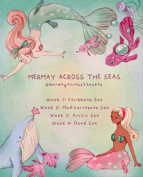 Mermay Across the Seas 2023 Prompt List Art Prompt List, Mermay Prompt 2023, Mermay 2024, Zodiac Signs As Mermaids, Leafy Sea Dragon Mermaid, Mermaid Whispers, Creative Prompts, Prompt List, Drawing Challenges