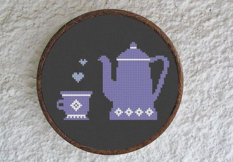 Cross Stitch Pattern Tea Pot with love Instant Download PDF | Etsy Stitches Design, Dragon Silhouette, Star Cross, Cute Cross Stitch, Love Stitch, Modern Embroidery, Quirky Design, Extra Fabric, Cross Stitch Charts