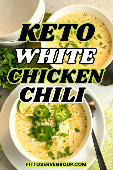 This keto white chicken chili recipe is comfort food at its best. It's a healthy chili that can be prepared on the stovetop or in a crockpot! Made with simple ingredients it's a low carb white chili that has only 5.3 net carbs per serving! keto chicken chili| keto green chili recipe| gluten-free white chicken chili White Chicken Chili Low Carb, Chicken Chili Low Carb, White Chicken Chili Keto, Chicken Chili Keto, White Turkey Chili Recipe, Chili Low Carb, Keto White Chicken Chili, Gluten Free Chili Recipe, Best White Chicken Chili