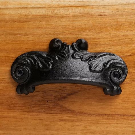 Old Cabinet Doors, Chest Drawers, Hardware Pulls, Old Cabinets, Iron Hardware, Cup Pulls, Kitchen Hardware, Black Cabinets, Cabinet And Drawer Pulls