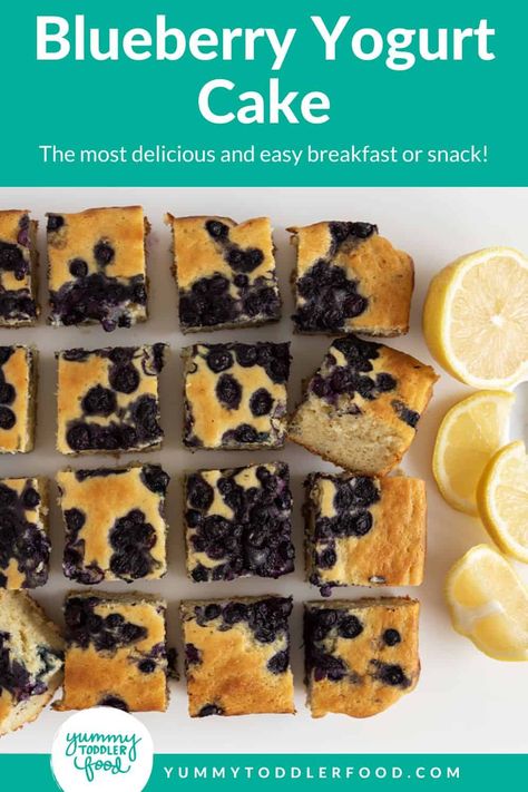 Blueberry Yogurt Cake Yogurt Snack Cake, Blueberry Yoghurt Cake, Yogurt Blueberry Cake, Blueberry Yogurt Cake, Breakfast Calories, Yogurt Snacks, Blueberry Yogurt, Yogurt Muffins, Toddler Recipes