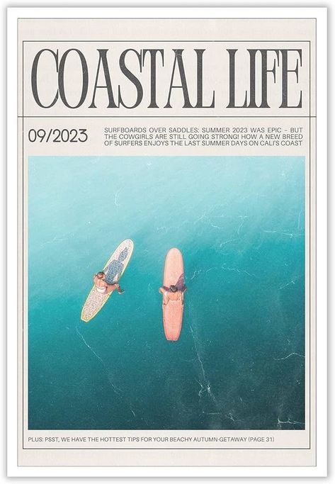 Surfboard Room, Art Magazine Cover, Coastal Cowgirl Beach, Beachy Prints, Surf Room Decor, Cowgirl Beach, Coastal Pictures, Newspaper Poster, Summer Surfing