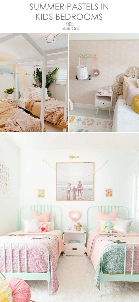 Mint green , blue, peachy or pale pink, sandy orange, lavender,..Wonderful pastel colours fo kids rooms this summer  #summervibes Mint Green Playroom, Pale Pink And Green Bedroom, Wall Color Ideas Pink, Pastel Color Wall, Pastel Wall Color Ideas, Pastel Wall Color, Girls Bedroom Green, Homey Touches, Mint Green Rooms