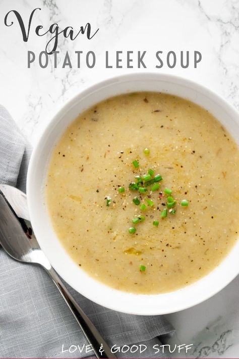 Leek Soup Dairy Free, Vegan Potato And Leek Soup, Vegan Potato Leek Soup, Clean Eating Vegetarian Recipes, Leeks Soup Recipes, Clean Eating Vegetarian, Potato Leek Soup, Chilli Recipes, Pescatarian Recipes