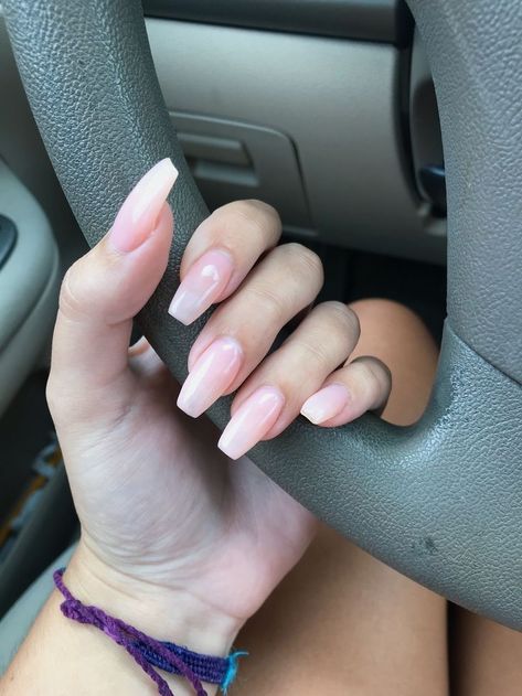 Squaroval Nails Long, Coffin Vs Tapered Square, Narrow Coffin Nails, Nails Acrylics Summer, Milky Pink Nail Polish, Medium Tapered Square Nails, Square Nude Nails, Acrylics Summer, Coffin Acrylic Nails Design