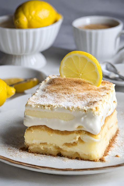 Luscious Lemon Tiramisu Orange Tiramisu Recipe, Tiramisu Plating Ideas, Tirimasu Recipes, Golden Malted Waffle Recipe, Malted Waffle Recipe, Tiramisu Lemon, Lemon Tiramisu Recipe, Ube Cheesecake Recipe, Mochi Donuts Recipe