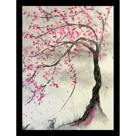 Cherry Tree Tattoos, Cherry Blossom Drawing, Cherry Blossom Tree Tattoo, Blossom Tree Tattoo, Pink Blossom Tree, Cherry Blossom Painting, Wolf Tattoo Design, Cherry Blossom Art, Blossom Tattoo