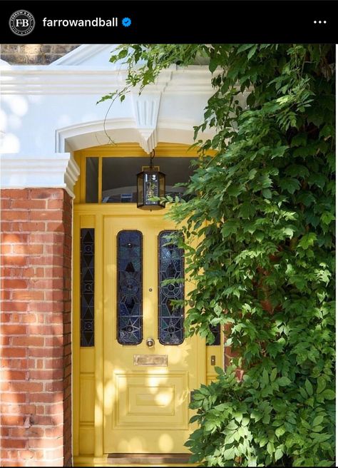 Babouche Farrow And Ball, White Kitchen Units, Yellow Front Door, Bright Front Doors, Yellow Front Doors, Front Door Styles, Front Door Makeover, Yellow Doors, Painted Front Doors