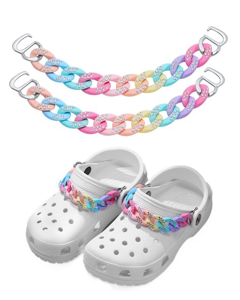 PRICES MAY VARY. 👟【Bling Shoe Charms for Girls】- The candy color shoe chains are inlaid with bling rhinestones, perfect for both kids and adults' Clog & Sandal shoes. Which make your shoes unique and charming, also easy to match with your different style decorations. It was easy to attach to the sandal shoes and it truly upgraded the shoes from ordinary to extraordinary! 👟【Unique Design】- The iron hook at end of the shoe chains is designed for fit the Clog Shoes. They can be hooked into the ju Shoe Chains, Crocs Fashion, Bling Rhinestones, Shoe Decoration, Shoes Unique, Iron Hook, Funky Shoes, Clog Shoes, Flower Shoes