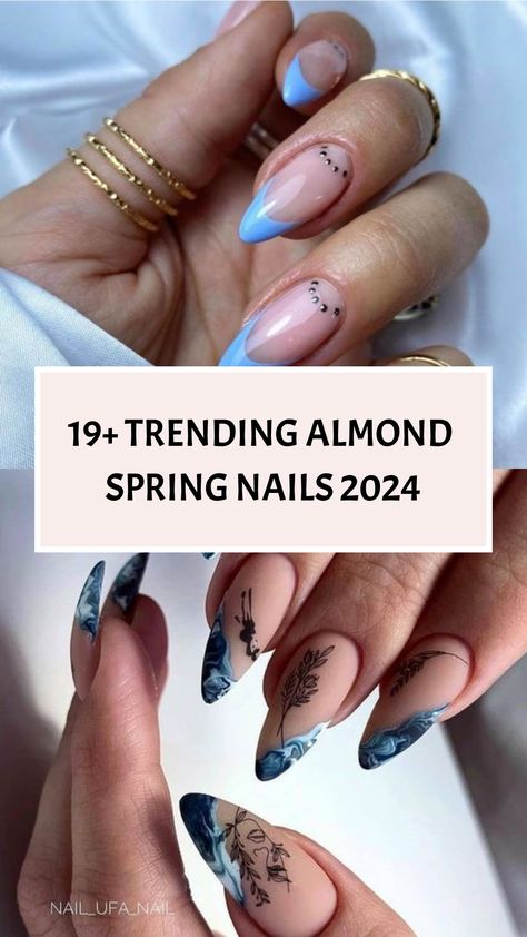 19+ Trending Almond Spring Nails 2024 Almond Abstract Nails, Nail Designs For Almond Shaped Nails, Holiday Gel Nail Ideas, Boho Style Nails, Trending Almond Nails, Almond Spring Nails, Ocean Nails, Stiletto Nails Short, Long Almond Nails