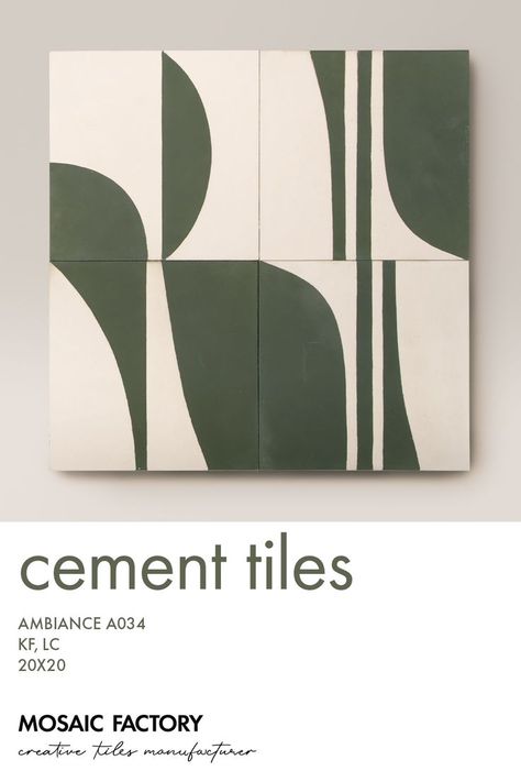 Geometric cement tiles from Mosaic Factory`s “Ambiance” collection with a pattern in beige and dark green. Tile reference Ambiance A034 in colours KF, LC. Our ambiance designs are composed of 2 or more different tile patterns that combine to create a unique and modern pattern on any floor or wall. Visit our website and find our ambiances in stock! Unique Tile Floor, Unique Kitchen Tile, Unique Tile Patterns, Floor Pattern Design, Geometric Tile Pattern, Patterned Bathroom Tiles, Creative Tile, Green Mosaic, Tile Design Pattern