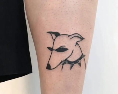 Abstract Dog Tattoo, Italian Greyhound Tattoo, Greyhound Tattoo Ideas, Greyhound Tattoo, Traditional Tattoo Black And White, Stick Poke Tattoo, P Tattoo, Red Tongue, Traditional Style Tattoo