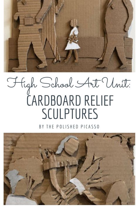 Student Sculpture Projects, High School Relief Sculpture, High School Cardboard Sculpture, Cardboard Sculpture High School, Sculpture Middle School Art, Middle School Sculpture Art Projects, Art Club Projects High School, Art Assignments High School, Sculpture Projects For High School