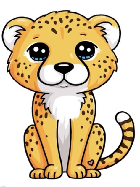 Leopard Cute Drawing, Cheetah Drawing Easy, Leopard Drawing Easy, Cheetah Cartoon, Cartoon Leopard, Draw So Cute, Cheetah Drawing, Leopard Drawing, Kawaii Girl Drawings