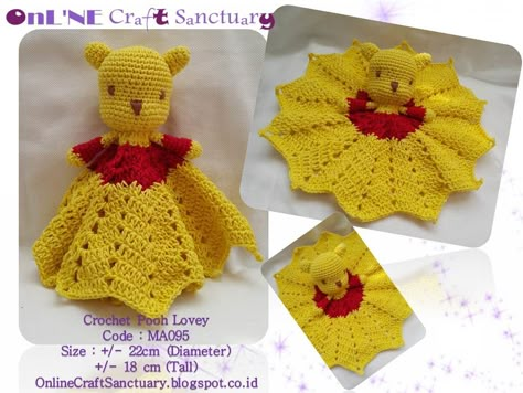 Pooh Lovey Crochet Pattern, Winnie The Pooh Lovey Crochet Pattern, Pooh Crochet Pattern Free, Crochet Baby Ideas, Winnie The Pooh Lovey, Crochet Pattern For Blanket, Crochet Lovies, Crochet Lovey Free Pattern, Lovey Pattern