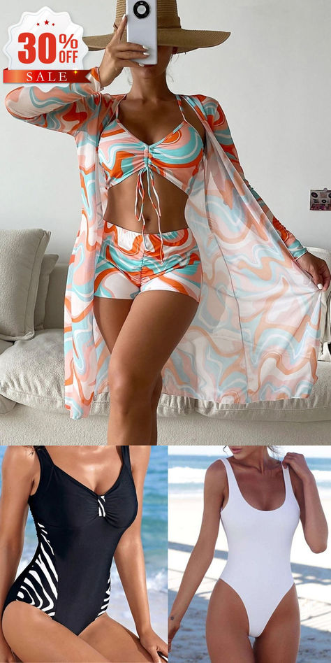 Women's Swimwear Bikini Normal Swimsuit 3-Piece Printing Graphic Black Yellow Blue Purple Orange Bathing Suits Sports Beach Wear Push Up Orange Bathing Suits, Mom Bathing Suits, Unique Bathing Suits, Orange Bathing Suit, Green Swimwear, Bathing Beauty, Bathing Suits One Piece, Orange Swimsuit, Print Swimwear