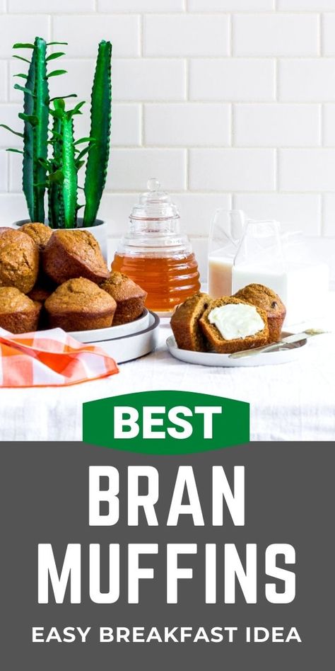 These are the best bran muffins! Made with common refrigerator and pantry ingredients, they're quick and easy to make. Assemble a batch of healthy muffins in 30 minutes. A convenient grab-and-go breakfast for active families, they're packed packed with fiber, curbing hunger between meals. Take these portable snacks to school or work. Enjoy them for Sunday brunch on Mother's Day, Father's Day, holiday mornings, and as baby shower food. This is the best bran muffin recipe with all bran cereal! Best Bran Muffins, Healthy Bran Muffins, Brunch Baby Shower Ideas, Back To School Dinner Ideas, School Dinner Ideas, Bran Muffin Recipe, Bran Muffins Healthy, Back To School Dinner, Southern Comfort Food Recipes