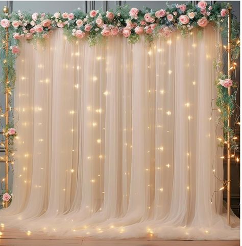 Pink Prom Decorations, Mehndi Decoration Ideas At Home, Mehndi Decoration Ideas, Quinceañera Decor, Fairy Light Backdrops, Backdrop Flowers, Storybook Baby Shower, Prom Decor, Wedding Decor Style