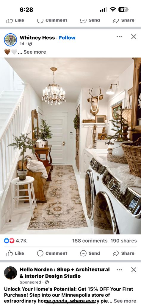 Cottage Farmhouse Laundry Room, Country Laundry Room Ideas Farmhouse, Cottage Laundry Room Ideas, Cottage Style Laundry Room, Laundry Room Shelf Decor, Peg Shelves, Bead Board Wallpaper, Shabby Chic Laundry Room, Laundry Room Walls