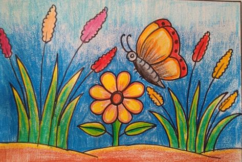 Butterfly Sitting On Flower Drawing, Drawing For Class 1 Students, Butterfly Drawing For Kids Easy, Drawing For Class 2 Students, Pushpa Drawing, Butterfly Sitting On Flower, Butterfly Drawing For Kids, Drawing Ideas For Kids Easy, Marriage Application