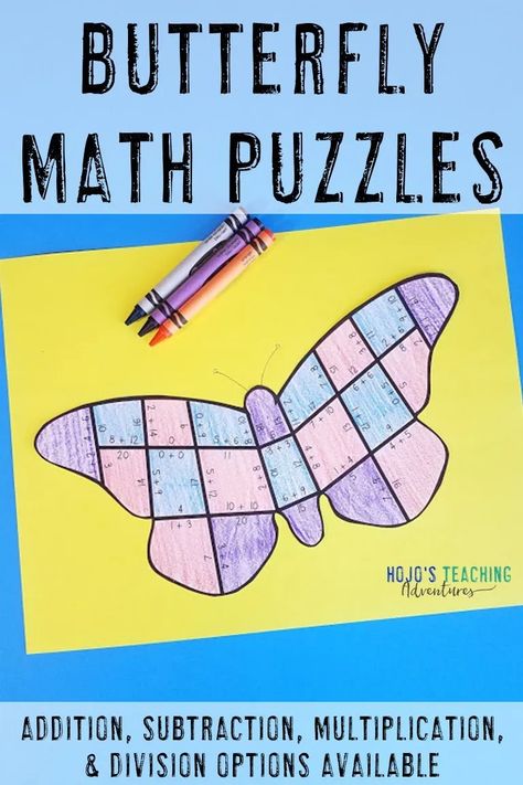 Combine artwork with math this spring season using these awesome butterfly puzzles! With a NO PREP option, your 1st, 2nd, 3rd, 4th, and 5th grade students will have hands on practice with basic math facts in a fun format. These make great stations, review, centers, test prep, extra practice, and more. Plus you can color them and use as bulletin boards or door decorations. Great for a fun craftivity! {first, second, third, fourth, fifth graders, coloring sheet, worksheet alternative, printable} Holiday Classroom Decorations, Fall Math Centers, Halloween Math Centers, Math Literacy Activities, Elementary Principal, First Second Third, Teachers Resources, Books Decor, 5th Grade Classroom