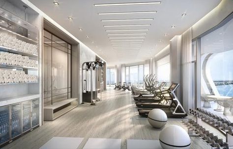 An Inside Look at the Bristol Palm Beach - Rendering Alert - Curbed Miami Ruang Gym, Fitness Design Gym, Fitness Center Design, College Workout, Gym Design Interior, Luxury Gym, White Gym, Gym At Home, Gym Interior