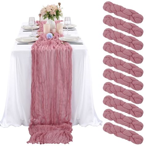 PRICES MAY VARY. 💖【Product Information】The package includes 10 pieces of dusty rose gauze table runners, elegant and good looking design, exquisite in craftsmanship, and the quantity is sufficient for your daily use and replacement needs, which is perfect for home decor, wedding table decorations and party table decorations. 💖【Size】The size of each cheesecloth table runner is about 35 x 157 inches, which can fit for most kinds of tables, appropriate for a table that can seat 8-10 people. Large Table Runner For Wedding, Gauze Table Runner, Cheesecloth Table Runner, Wedding Runner, Boho Table Runner, Boho Table, Fabric Table Runner, Party Table Decorations, Wedding Table Decorations