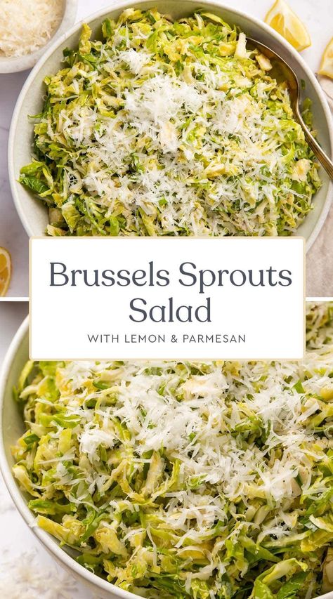 Shaved Brussel Sprout Salad, Brussel Sprout Salad Recipes, Shaved Brussel Sprouts, Parmesan Salad, Brussels Sprouts Salad, Sprout Salad, Salad With Lemon, Sprouts Salad, Brussel Sprout Salad