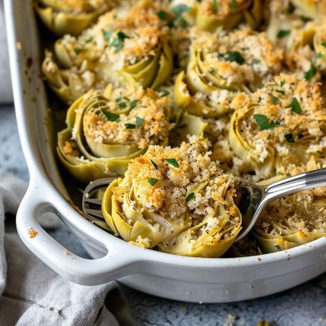 Canned Artichoke Hearts With Parmesan Breadcrumb Topping, Bread Crumb Topping, Canned Artichoke, Parmesan Bread, Canned Artichoke Hearts, Recipes Authentic, Artichoke Recipes, Italian Recipes Authentic, Crumb Topping