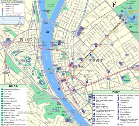 points of interest pedestrian walking area metro stop shopping malls tourist information office train rail transit Budapest top tourist attractions map Szechenyi Baths, Budapest Map, Budapest Vacation, Budapest City, Bus City, Metro Map, Budapest Travel, Tourist Office, Tourist Map