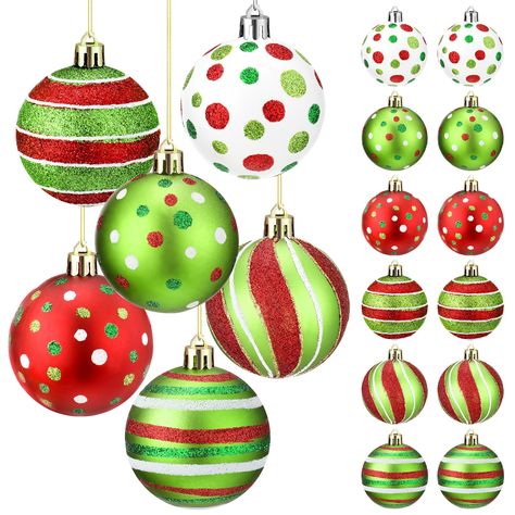 PRICES MAY VARY. Christmas Ornaments: this package comes with 12 pieces of Christmas ball ornaments, designed in 6 styles and each style has 2 pieces; The generous quantity is ideal for decorating larger spaces, Christmas trees or for giving out as gifts to family and friends Durable and Long Lasting Material: these mini Christmas ornaments are designed with quality plastic material, light in weight, ensuring its durability and fade resistance; Unlike glass ornaments, these plastic balls won't s Red And Green Christmas Tree, Grinch Christmas Tree Decorations, Elegant Christmas Tree Decorations, Green Christmas Tree Decorations, Whimsical Christmas Decor, Holly Decorations, Candy Christmas Tree, Mini Christmas Ornaments, Xmas Tree Decoration