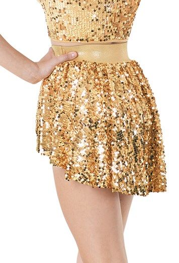 Golden Dresses, Girl Group Halloween Costumes, Pretty Dance Costumes, Gold Party Dress, Lyrical Dresses, Jazz Costumes, Panel Skirt, Golden Dress, Paneled Skirt