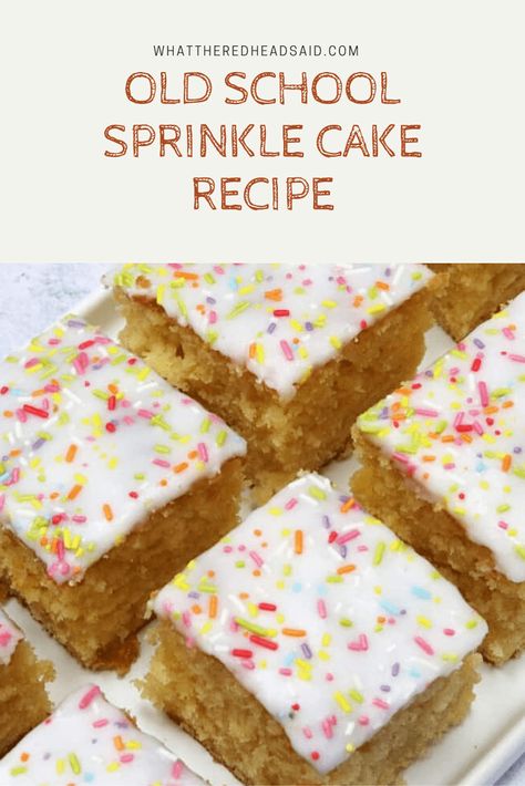 Old School Sprinkle Cake Recipe - What the Redhead said Old School Cake Recipes, Sprinkle Cake Recipe, Tottenham Cake, Old School Cake, School Desserts, Madeira Cake Recipe, Chocolate Traybake, Easy Cakes To Make, Almond Muffins