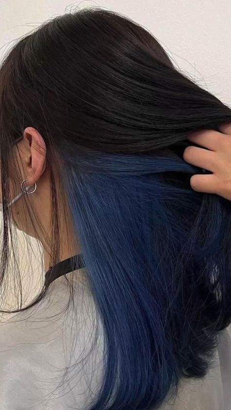 Difficulty: Difficult Bottom Half Colored Hair, Underneath Dyed Hair For Brunettes Blue, Bottom Half Blue Hair, Colored Hair For Dark Brown Hair, Under Layer Hair Color Blue, Ways To Dye Brunette Hair, Easy Colors To Dye Brown Hair, Underdye Hair Color, Dye Hair For Black Hair