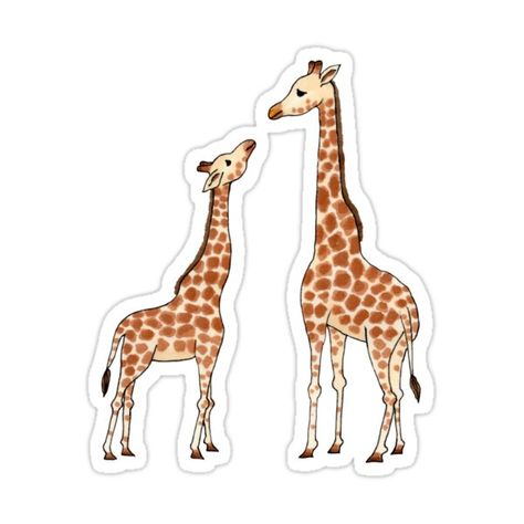 Decorate laptops, Hydro Flasks, cars and more with removable kiss-cut, vinyl decal stickers. Glossy, matte, and transparent options in various sizes. Super durable and water-resistant. This giraffe calf and its mother would look wonderful on a sticker, t-shirt, or even as a framed print. An excellent present for a giraffe lover! Giraffe Sticker, Baby Sticker, Baby Stickers, Short Neck, A Giraffe, Animal Stickers, African Animals, African Safari, Mother And Baby