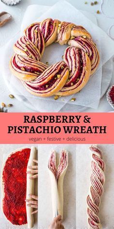 Raspberry and pistachio wreath recipe perfect for Christmas and gifting to loved ones! Easy to make, impressive and delicious. Raspberry And Pistachio, Wreath Recipe, Pembuat Roti, Läcker Mat, Deilig Mat, Christmas Cooking, In Front Of House, Front Of House, Holiday Baking