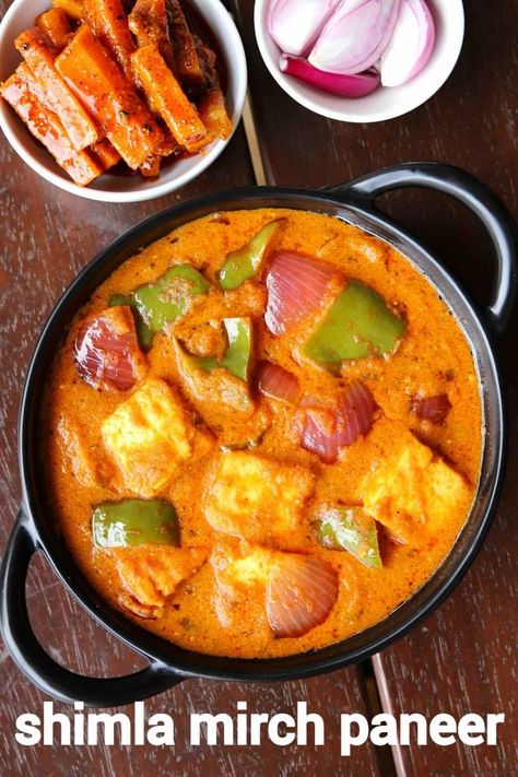 INGREDIENTS FOR SAUTING: 2 tbsp oil 16 cubes paneer / cottage cheese ½ capsicum, cubes ½ onion, petals FOR ONION TOMATO PUREE: ½ tsp cumin / jeera 3 pod cardamom 4 cloves ½ inch cinnamon 1 onion, sliced 1 inch ginger 2 clove garlic, crushed 2 tomato, sliced Paneer Curry Recipes, Hebbars Kitchen, Capsicum Recipes, Paneer Dishes, Spicy Snacks Recipes, Weekday Dinner, Breakfast Recipes Indian, Indian Cooking Recipes, Vegetarian Snacks Recipes