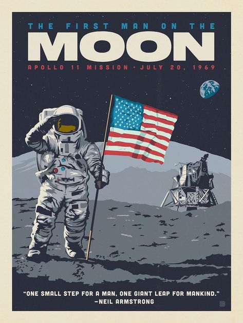 This month marks the 50th anniversary of the Apollo 11 Mission. On July 21, 1969, Neil Armstrong took humanity's first "walk" on a celestial body other than Earth when he stepped onto the Moon's surface. Alongside this monumental achievement, it's also important to remember the work provided on the back-end by the many First Man On The Moon, Retro Space Posters, Vintage Space Poster, Space Travel Posters, Moon Decal, Sejarah Kuno, Anderson Design Group, Bedroom Wall Collage, Vintage Poster Design