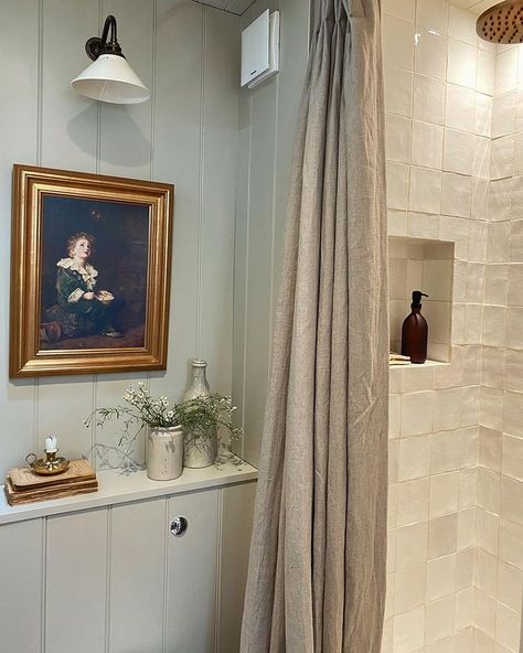 Bifold Glass Door, Downstairs Shower Room, English Country Bathroom, Mdf Panelling, Cottage Showers, Modern Country Decor, Cottage Bathroom Ideas, Cottage Bathroom, Country Bathroom