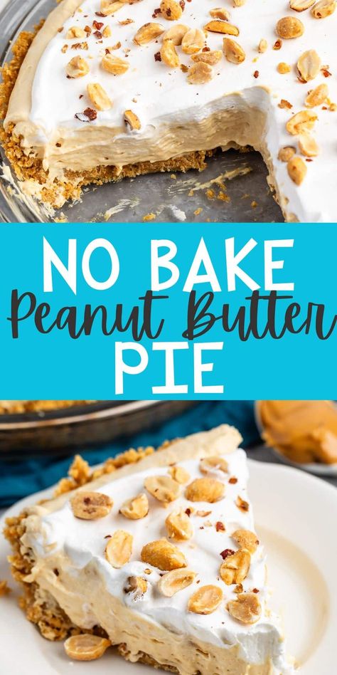 This is the BEST No Bake Peanut Butter Pie - it's a peanut butter pudding pie that is done in minutes with pudding mix! Desert Squares, Peanut Butter Pie Recipe No Bake, Peanut Pie, No Bake Peanut Butter Pie, Peanut Butter Pie Recipe, Butter Pie Recipe, Icebox Cakes, Peanut Butter Dessert Recipes, Butter Desserts