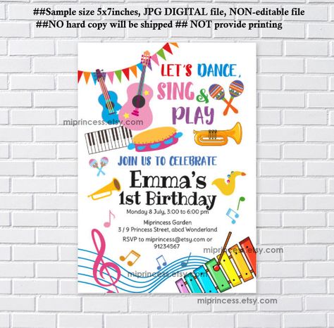 Rhythm diajah lyvers 1st birthday Music Invitation, Music Birthday Invitation, Music Birthday Party, Music Theme Birthday, Kids Invitation, Music Themed Parties, Kids Music, Music Birthday, Music Party