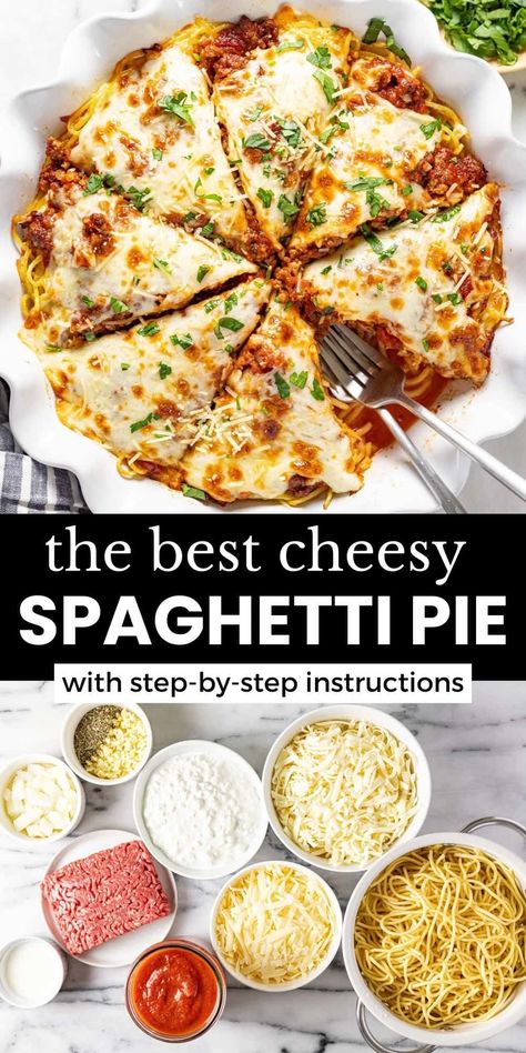 Spaghetti Pie Recipe, Caprese Garlic Bread, Grain Dishes, Spaghetti Pie Recipes, Traditional Spaghetti, Spaghetti With Meat Sauce, Pasta Casseroles, Spaghetti With Meat, Leftover Spaghetti