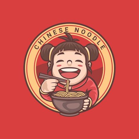 Logos With Characters, Logo With Mascot, Food Mascot Logo, Chinese Food Logo Design, Noodle Logo Design, Chinese Food Logo, Logo Food Design, Logo Design For Restaurant, Restaurant Mascot