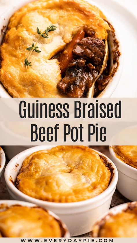 Beef Pot Pies With Pie Crust, British Beef Pie, Meat Pie Ideas, Single Serve Pot Pie, Beef Ale Pie, Beef Bourguignon Pot Pie, Irish Pot Pie, Pot Roast Pie, Savory Beef Pie