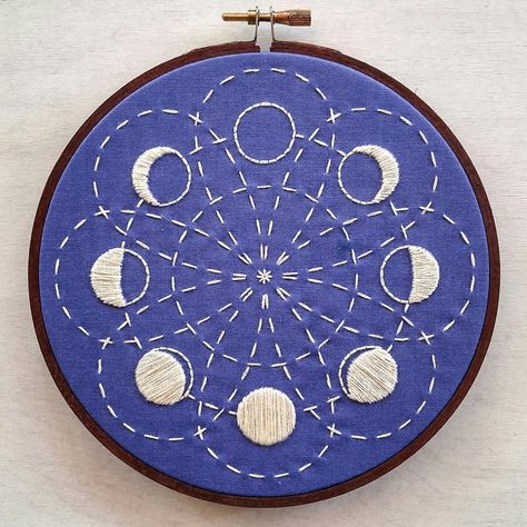 Space Textiles, Cycle Of The Moon, Shibori Dyeing, Pdf Embroidery Pattern, Sashiko Stitching, Lunar Phases, Crewel Embroidery Kits, Pattern Embroidery, Sewing Embroidery Designs