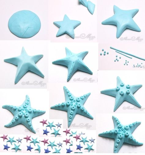 Polymer clay sea stars tutorial - step by step Fondant Cake Decorations, Fimo Diy, Polymer Clay Tutorials, Diy Polymer Clay, Clay Fish, Clay Fairy House, Clay Crafts For Kids, Polymer Clay Fairy, Star Tutorial