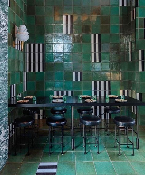 Emerald obsession vol. 826792 but let's not forget about the stripe Design and photography by @kellywearstler #tile #restaurant… | Instagram