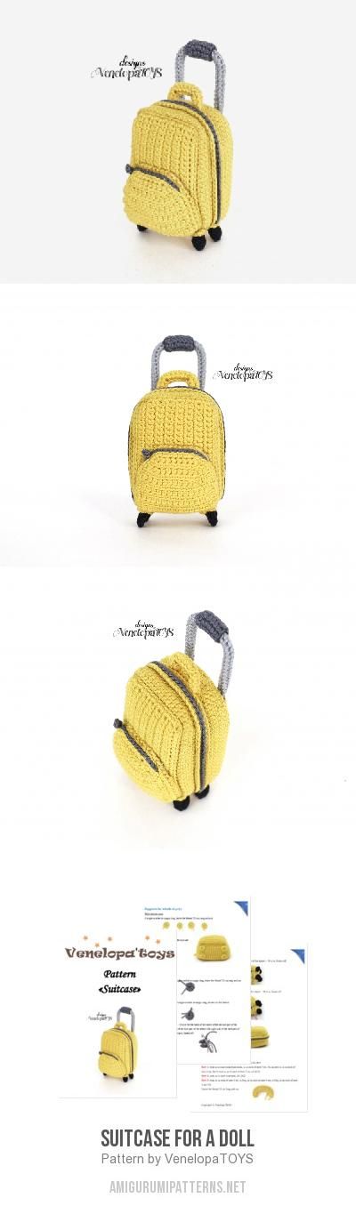 Suitcase For A Doll Amigurumi Pattern Trolley Bags, Doll Home, Barbie Patterns, Pattern Store, Sandal Espadrille, Slip Stitch, Crochet Doll, Stuffed Toys Patterns, Travel Bag